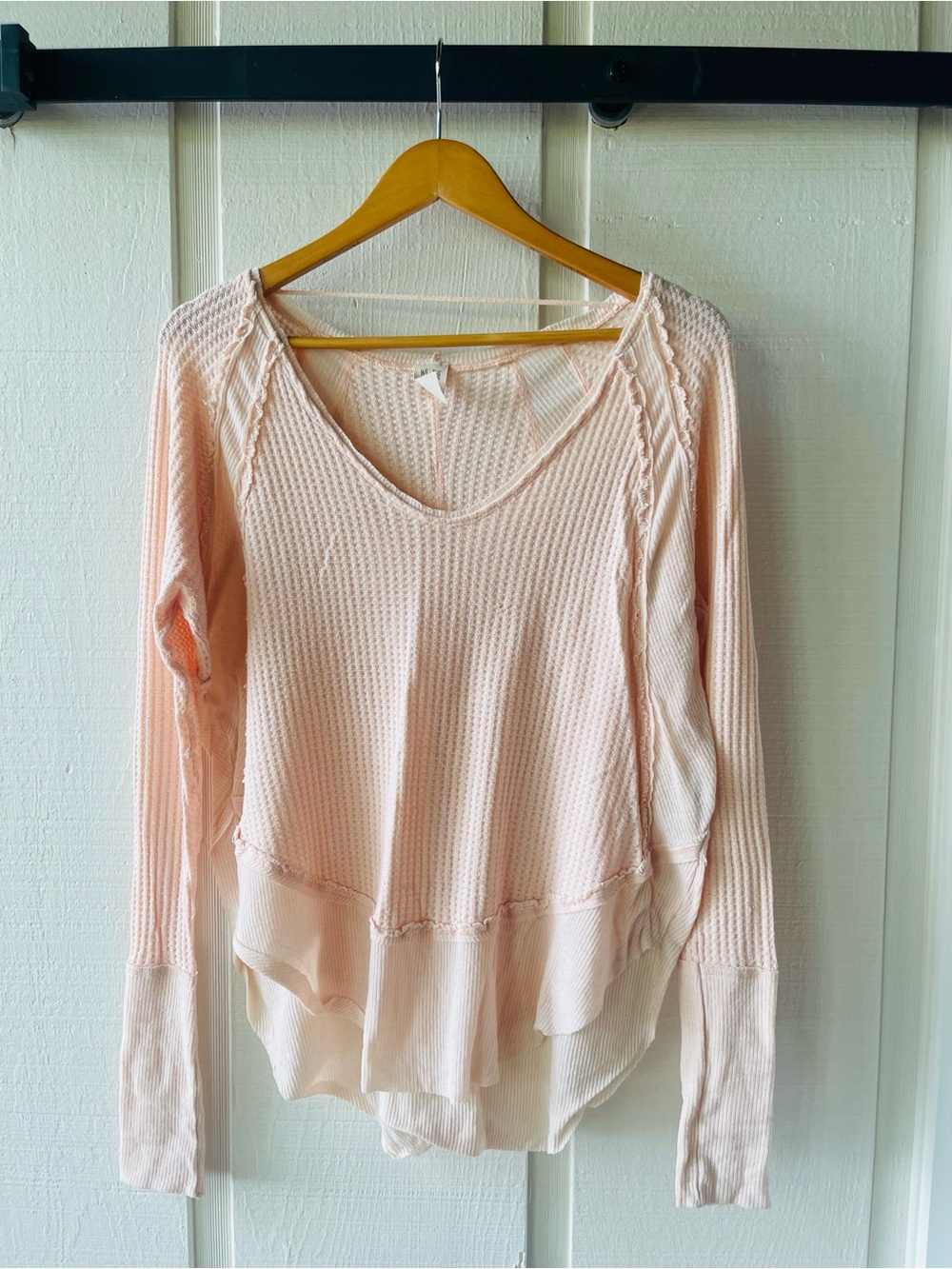 We The Free Light Blush Layered Waffle Knit Long Sleeve Top